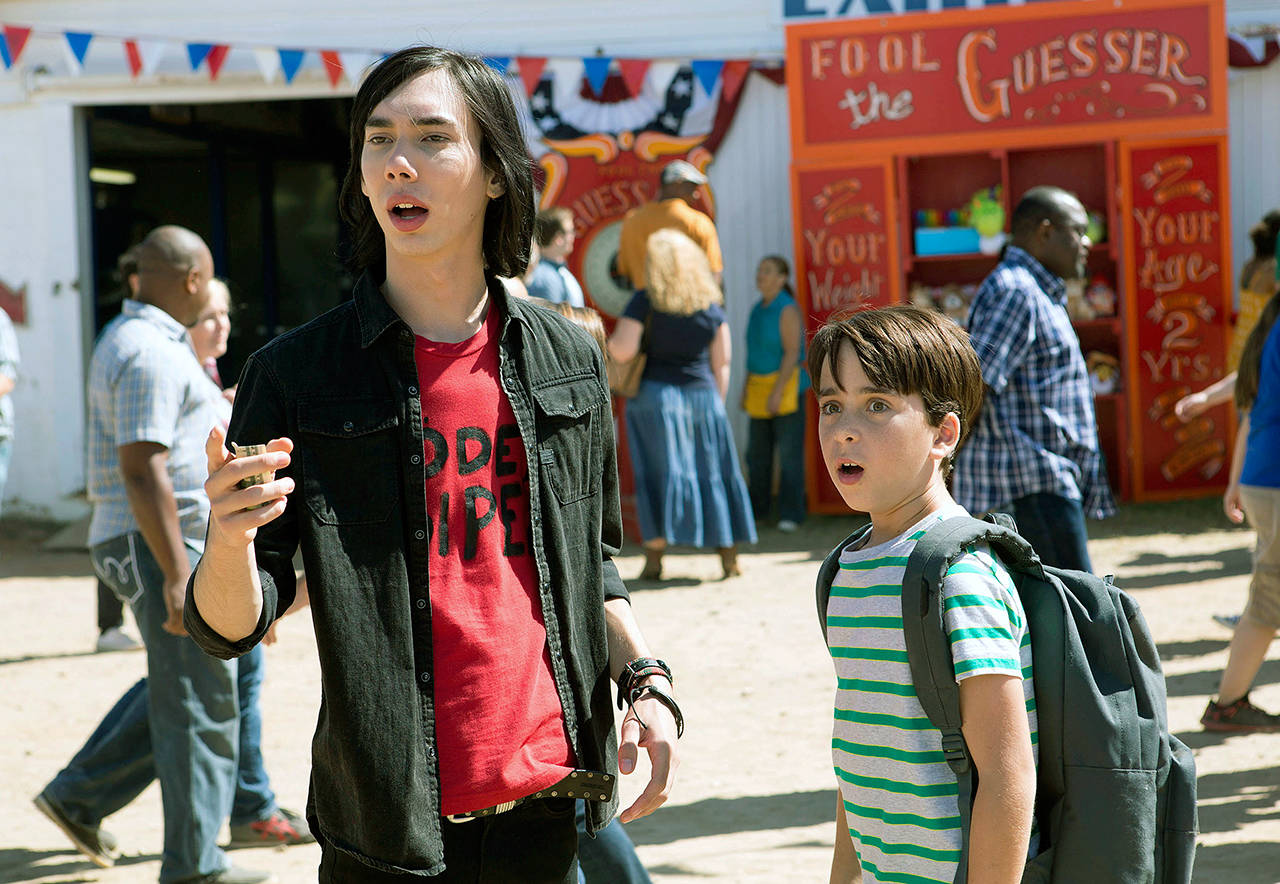 Charlie Wright (left) and Jason Drucker team up in “Diary of a Wimpy Kid: The Long Haul.” (Daniel McFadden/Twentieth Century Fox via AP)