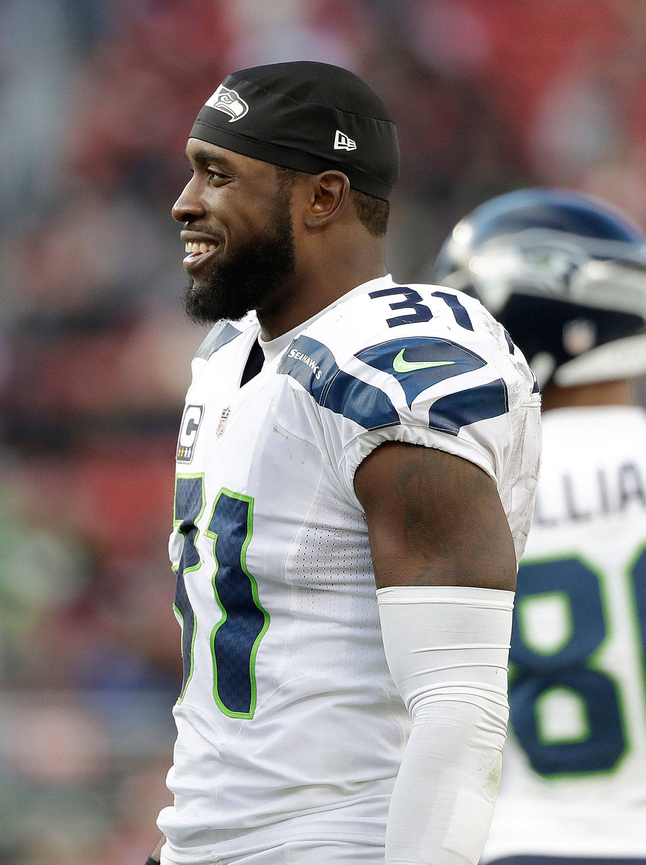 Seahawks strong safety Kam Chancellor (31) waits on the sideline during a game against the 49ers on Jan. 1, 2017, in Santa Clara, Calif. (AP Photo/Marcio Jose Sanchez)