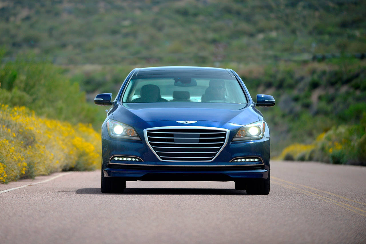 The rear-drive 2017 Genesis G80 comes with a V6 or V8 engine. V6 versions are also available with all-wheel drive. (Manufacturer photo)
