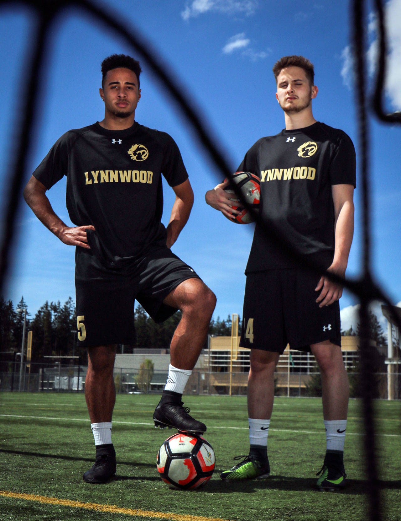 Lynnwood seniors Ryley Johnson (left) and Dane Evanger have combined to form a dominant goal-scoring duo up front for the Royals. They will attend Highland Community College in the fall. (Kevin Clark / The Herald)
