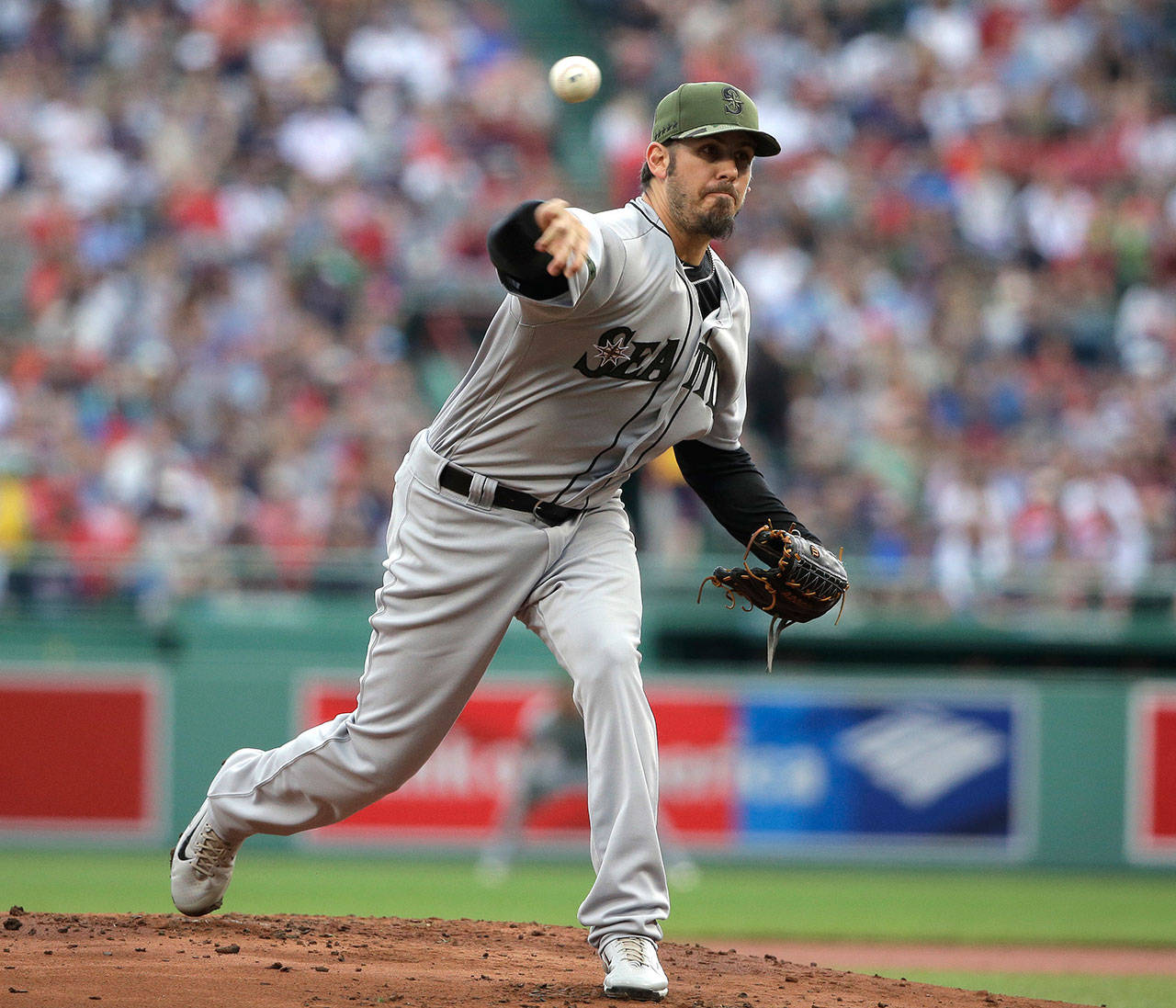 Seattle Mariners pitcher Christian Bergman threw seven shutout innings Sunday in the Mariners’ 5-0 win over the Boston Red Sox. (AP Photo/Steven Senne)
