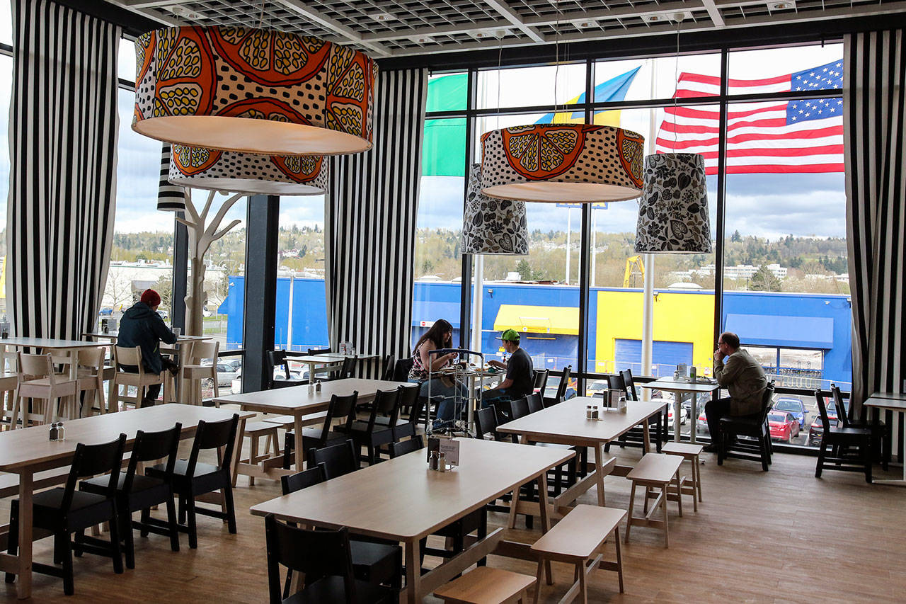 The dining room seats 600 at the new Ikea store in Renton. Swedish pancakes are $2 and $1buys a hot latte.                                (Kevin Clark / The Herald)