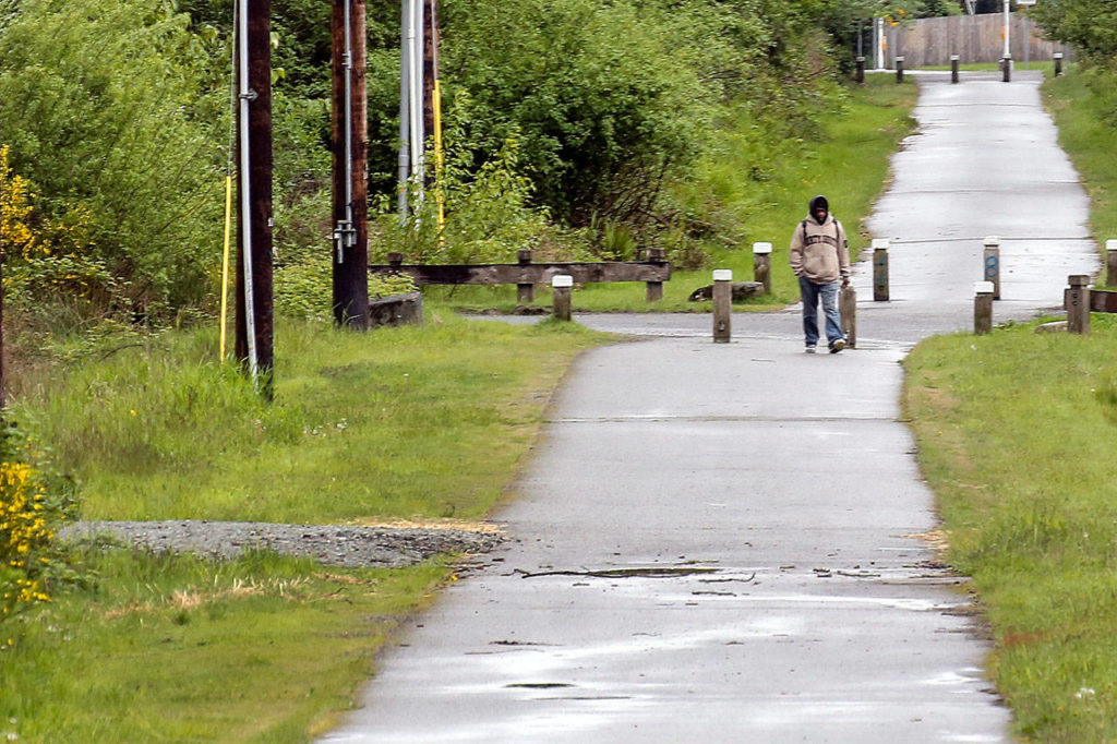The Interurban Trail has plans for improvement near the Transit Center in Lynnwood. (Kevin Clark / The Herald)

