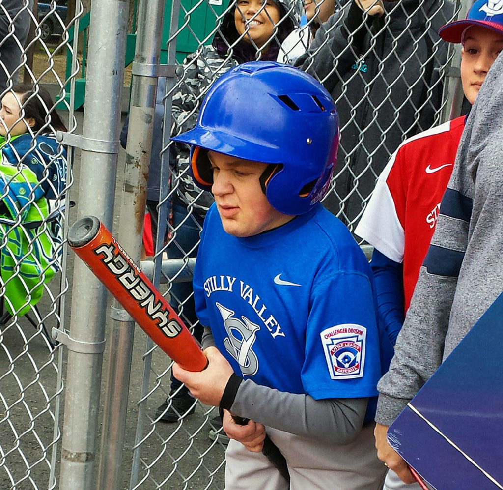 Jacob patiently awaits his turn at bat during a recent Stilly Valley Little League Challenger Division game in Arlington. (Melanie Irish photo)
