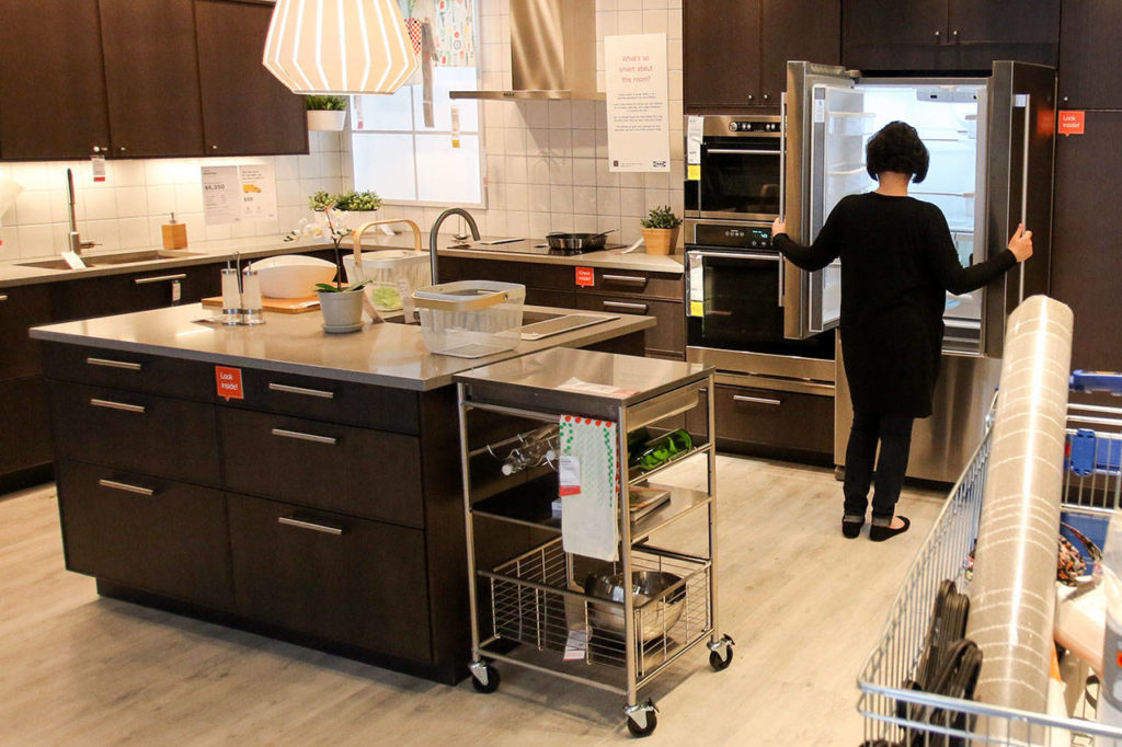 Fully decorated rooms dot the new Ikea store in Renton. (Kevin Clark / The Herald)
