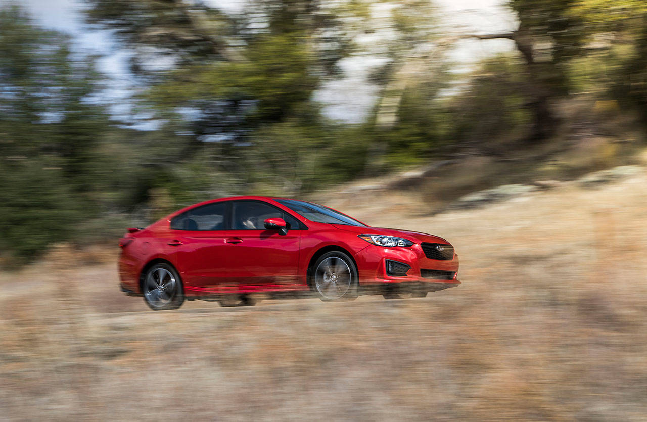 The Subaru Impreza compact, available as a four-door sedan (shown here) or a five-door hatchback, is completely redesigned for 2017. (Manufacturer photo)