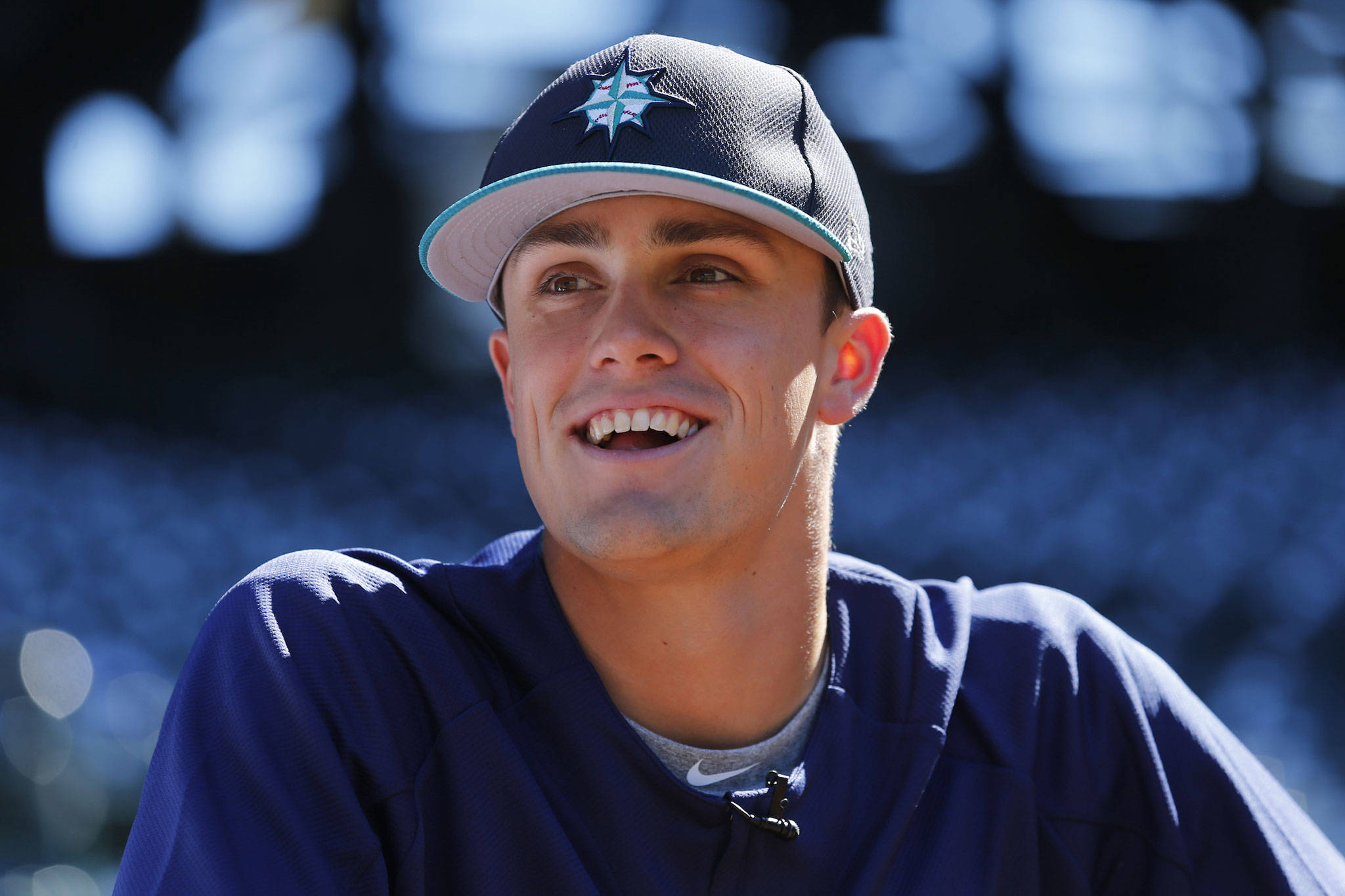 Mariners top draft pick Evan White takes in batting practice at Safeco Field on June 23, 2017, in Seattle. (Ben VanHouten/Seattle Mariners).