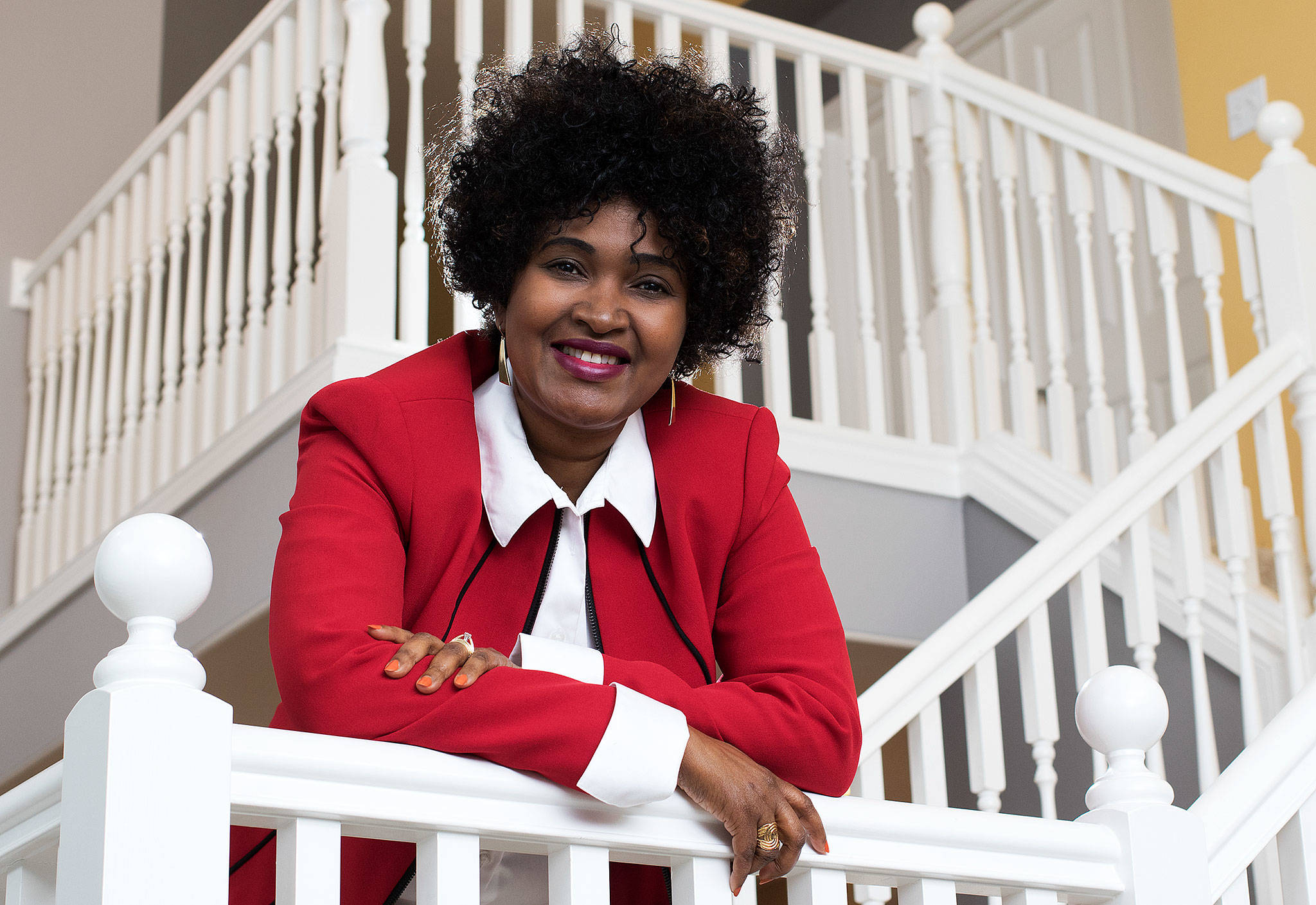 Seconde Nimenya, originally from Burundi, Africa at home on Monday, Feb. 27, 2017 in Snohomish, Wa. Nimenya is an inspirational speaker and author of an award-winning book on adversity and an advocate for diversity leadership. She gave a Ted Talk on intercultural awareness. (Andy Bronson / The Herald)