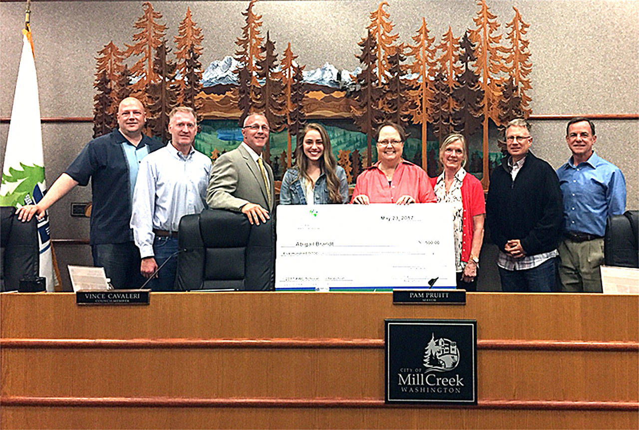 The Mill Creek City Council recognized Abigail Brandt as a local winner of an Association of Washington Cities Center for Quality Communities scholarship at its May 23 meeting. (Contributed photo)