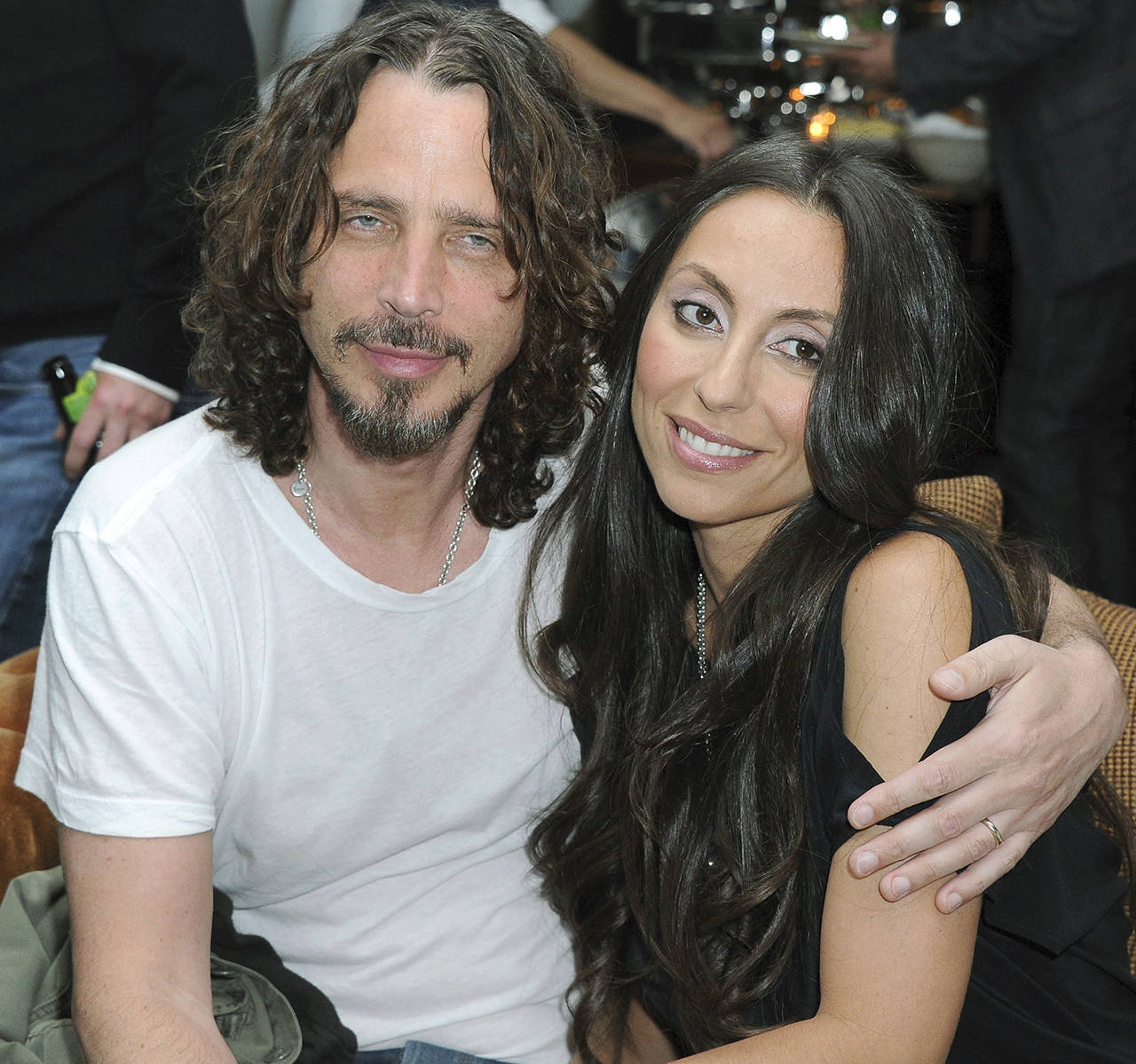 In this 2012 photo, Chris Cornell and his wife, Vicky Karayiannis, attend the celebration of “Commando: The Autobiography of Johnny Ramone,” in Los Angeles. (AP Photo/Katy Winn, File)