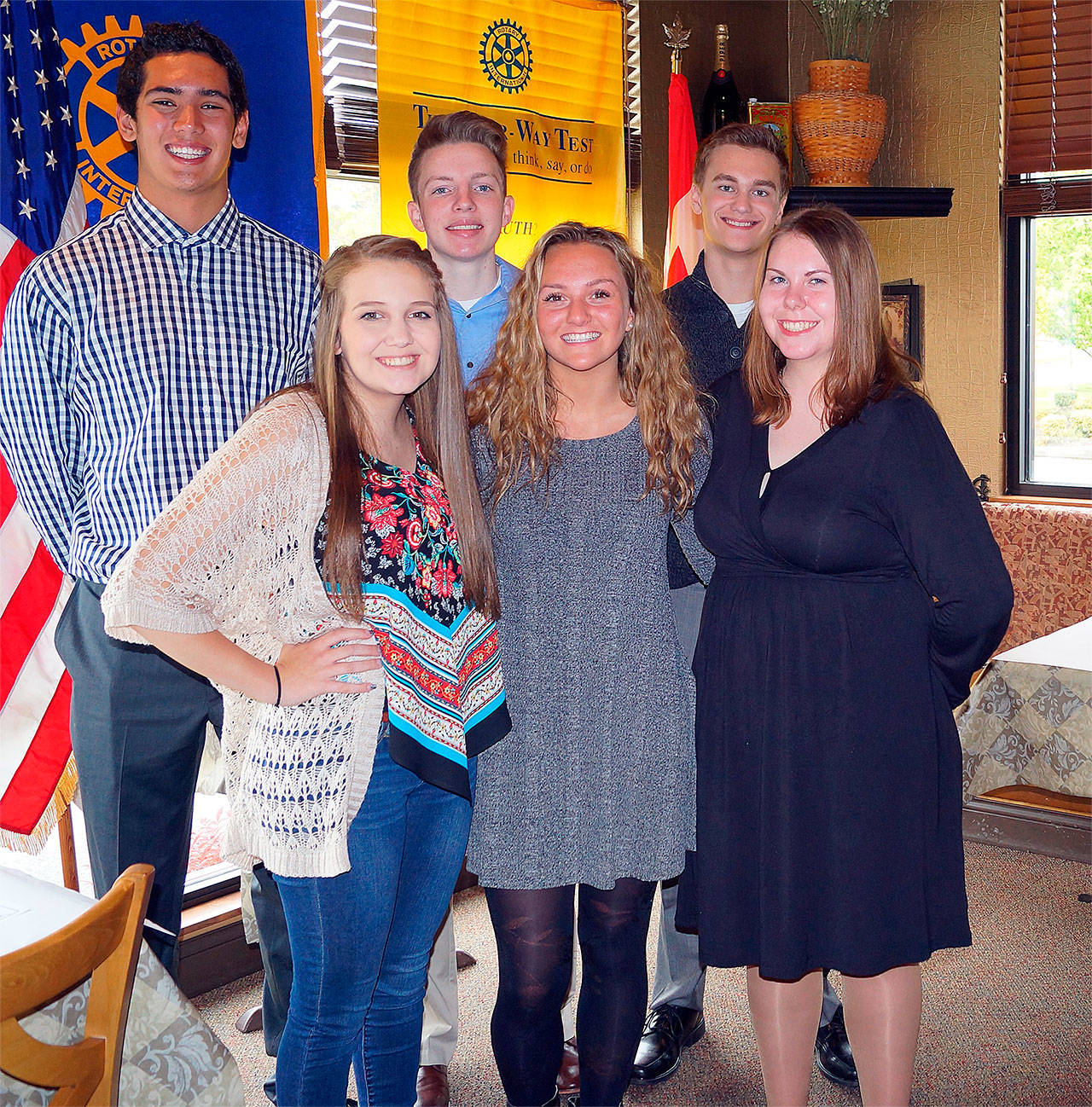 Monroe Rotary Club members recently recognized Students of the Month from Monroe and Sultan high schools. Pictured from left are Cody Schwindt, Ashley Wold, James Stein, Tiannah Day, Mitchell Nottingham and Marisa Lammers. (Contributed photo)