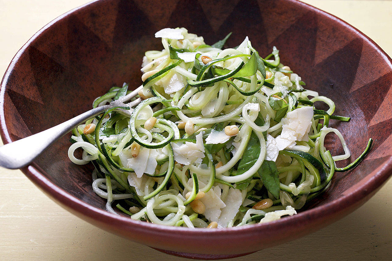 The spiralized vegetable in this zucchini noodle salad has the texture of al dente pasta. (Photo by Deb Lindsey for The Washington Post)