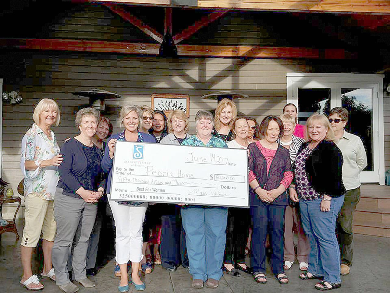 Soroptimist International of Everett on June 14 presented Peoria Home with a $50,000 check towards its capital facility drive. (Contributed photo)