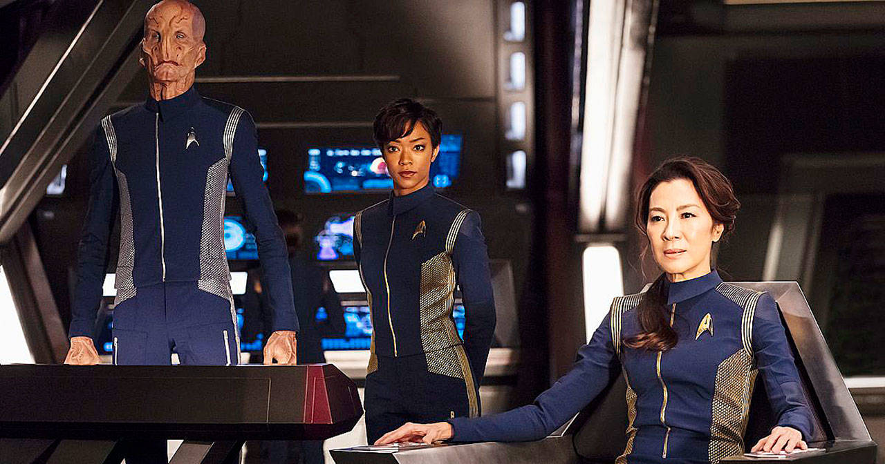 Michelle Yeoh (right) will sit in the captain’s chair when the latest “Star Trek” reboot debuts on CBS’ streaming channel in September. (CBS)