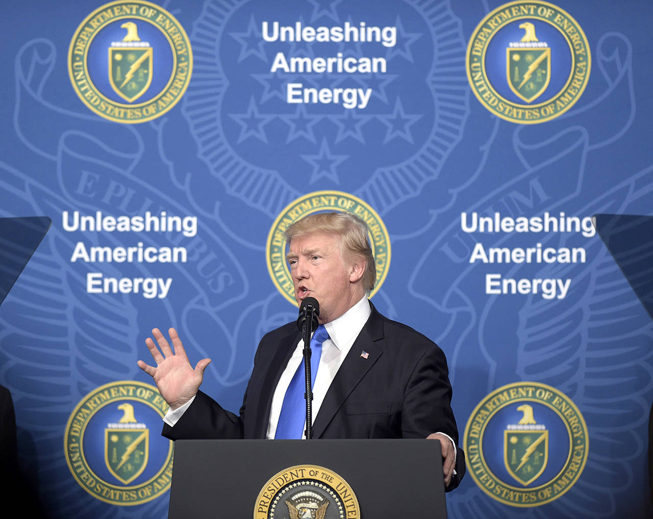 President Donald Trump speaks at the Department of Energy in Washington on Thursday. (AP Photo/Susan Walsh)