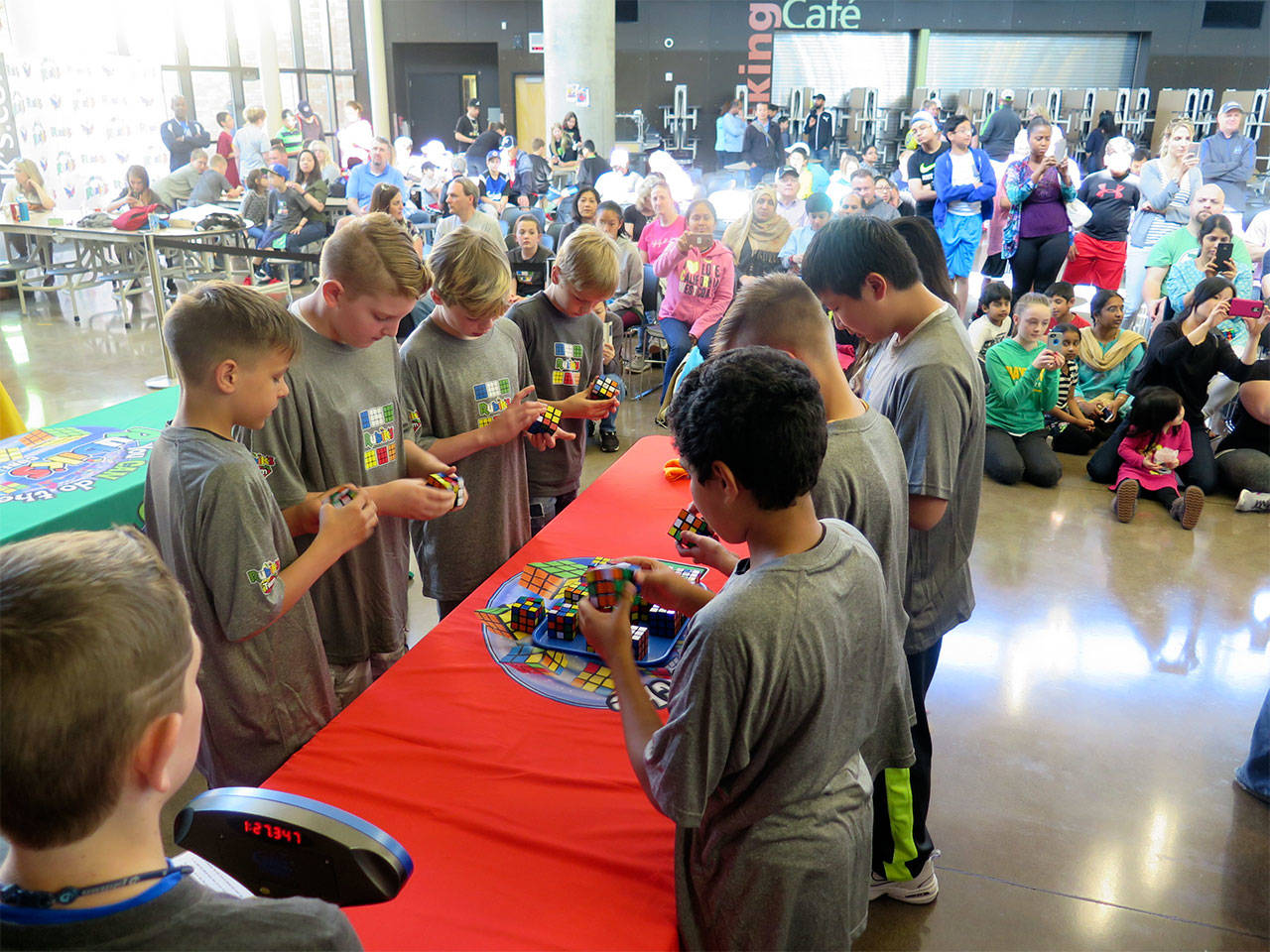 Seattle Hill Elementary School students compete in the Western Washington Rubik’s Cube Competition, hosted May 20 at Valley View Middle School in Snohomish. (Contributed photo)