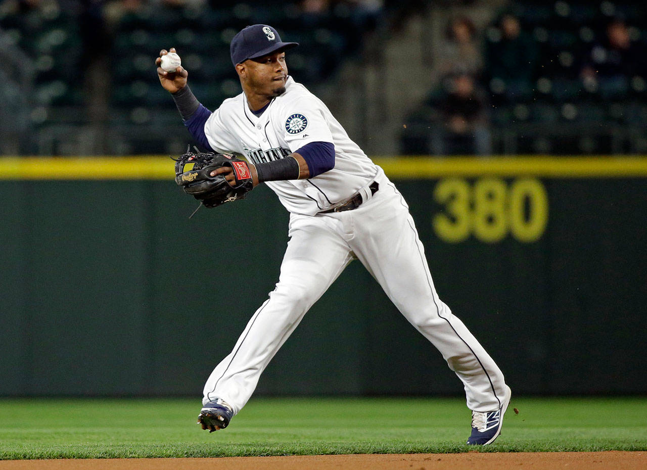 Mariners shortstop Jean Segura in action against the Athletics in a game May 15, 2017, in Seattle. (AP Photo/Elaine Thompson)