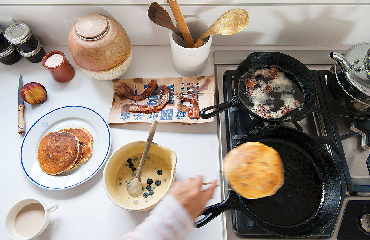 All day pancakes from “Tartine All Day” are perfect for adding fresh blueberries. (Photo by Paige Green)