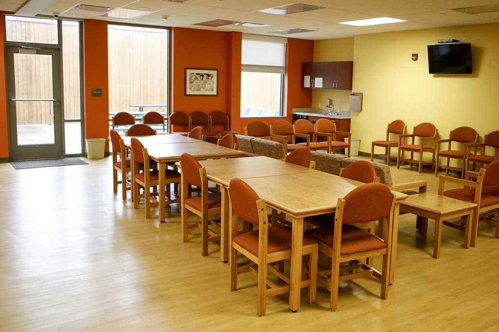 A common area is seen on a unit in the Smokey Point Behavioral Hospital in Marysville. (Ian Terry / The Herald)
