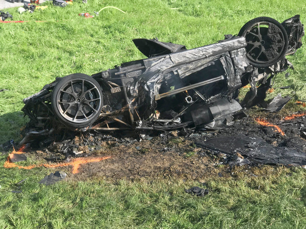 This photo shows the car that was involved in a crash where Richard Hammond escaped serious injury in Switzerland on Saturday June 10. (Freuds via AP)

