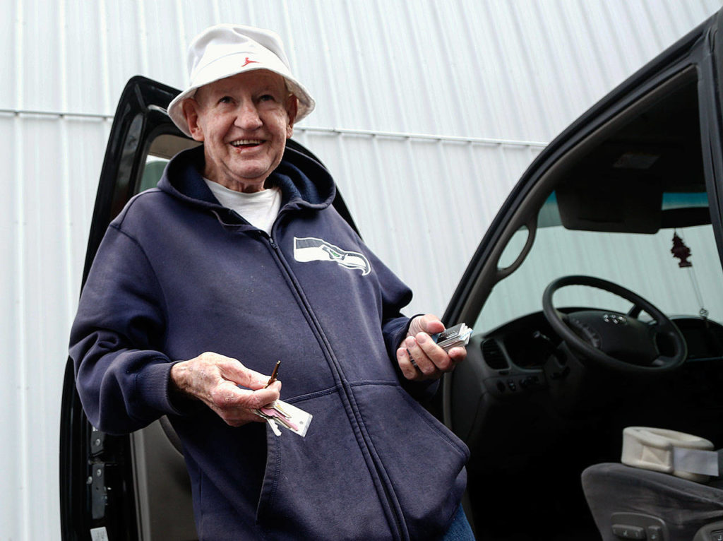 Ron Williams is ready to walk a three-mile loop near the Everett Mall, the first of two walks he takes daily. (Dan Bates / The Herald)
