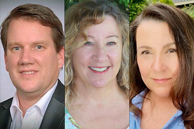 Competing for the Snohomish County Council District 5 seat are (from left) Sam Low, Kristin Kelly and Tara Schumacher.