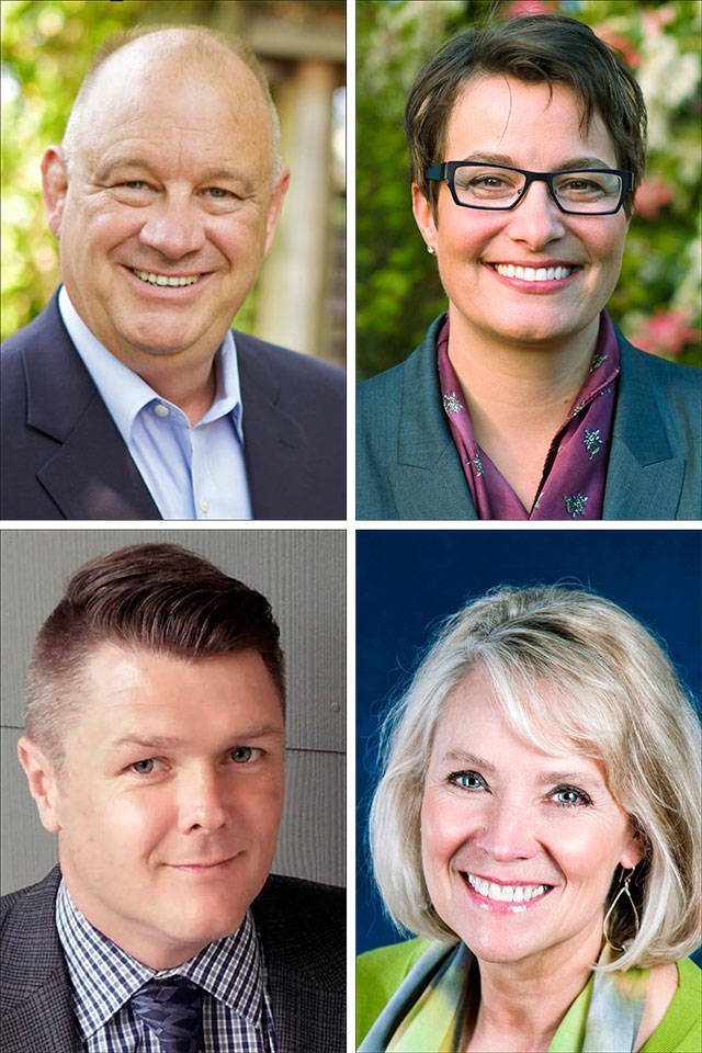 Candidates for Everett mayor are (clockwise from top left) Brian Sullivan, Cassie Franklin, Judy Tuohy and Shean Nasin.