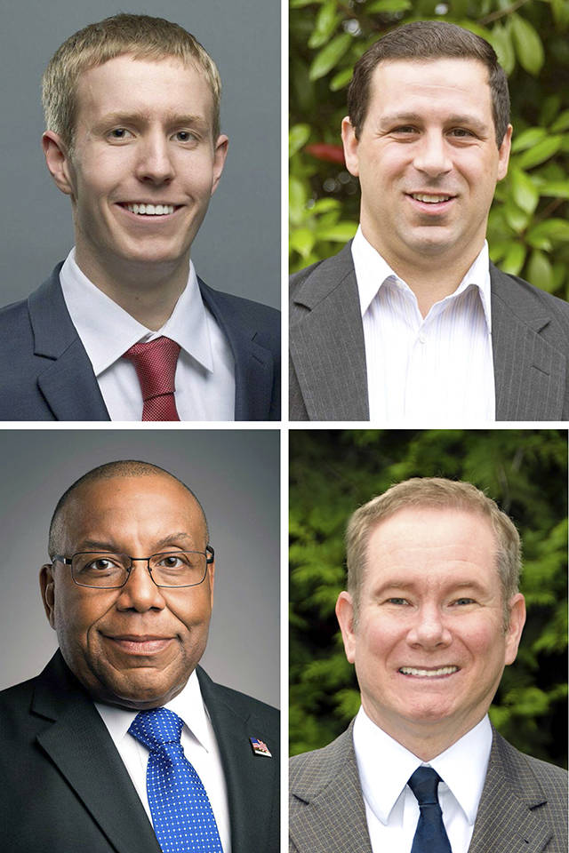 Snohomish County Council District 1 candidates (top L-R) Nate Nehring, Chris Ihler; (bottom L-R) Ray Miller, Robert Sutherland.