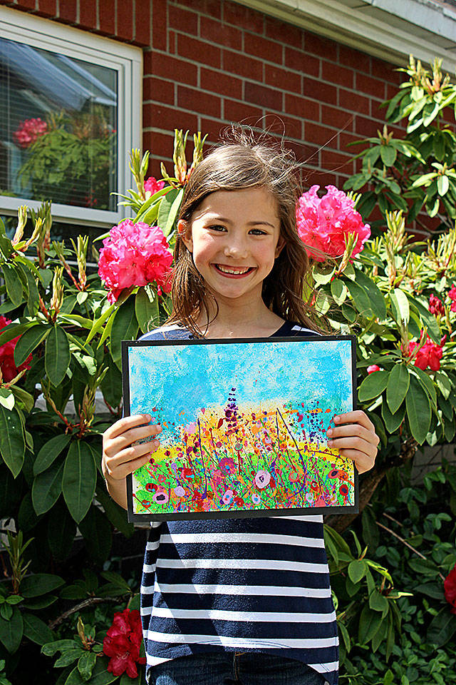 Mandy Branum, a Martha Lake Elementary student, is one of this year’s festival poster artists with her “Wild Flower Meadow” painting.                                Photo courtesy of Edmonds Arts Festival