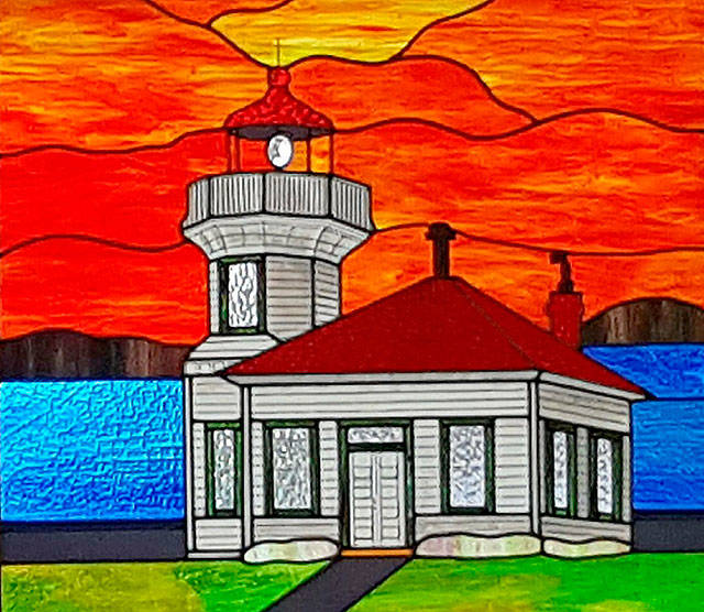 Judy Moffit’s “Mukilteo Lighthouse” is displayed at Covenant Art Glass.