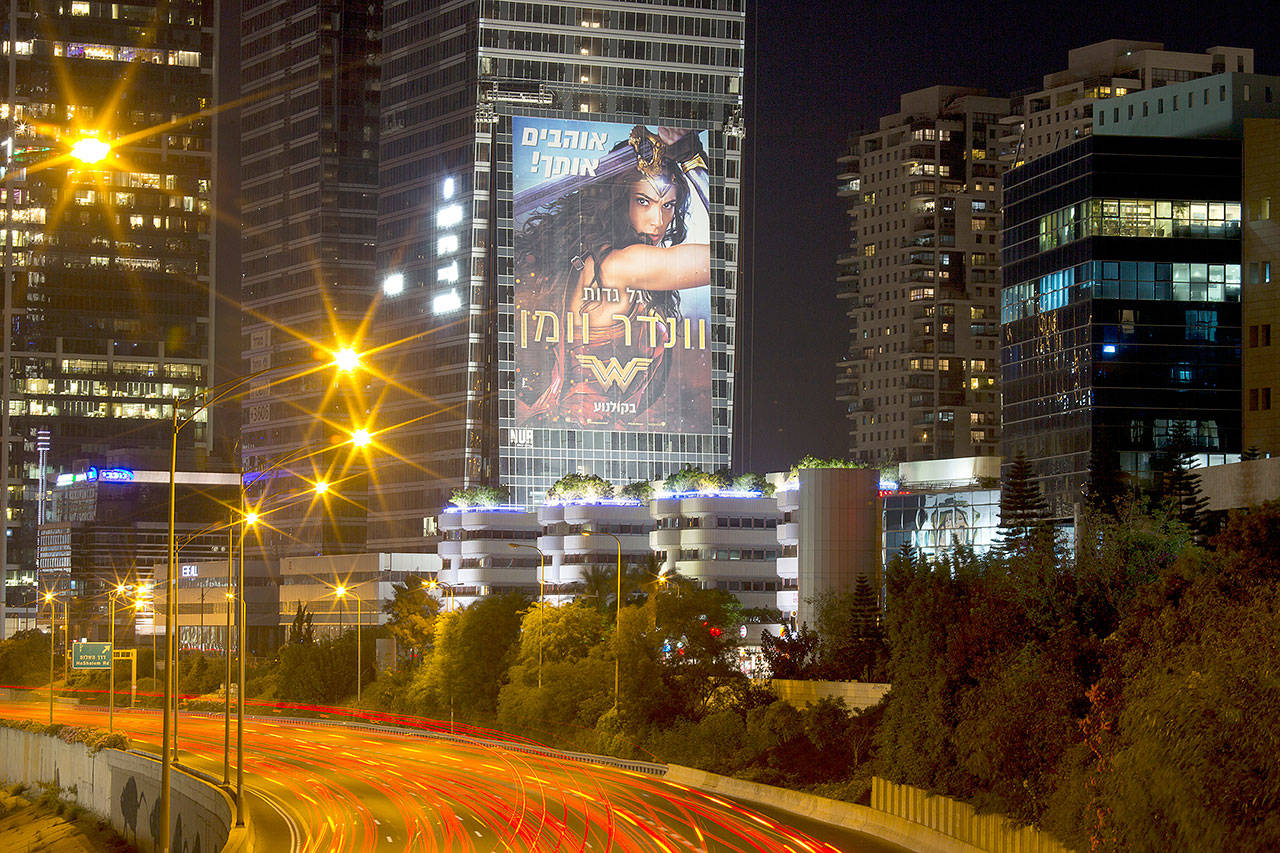 A billboard promoted the film, “Wonder Woman,” in Tel Aviv, Israel, on June 6. (AP Photo/Ariel Schalit)