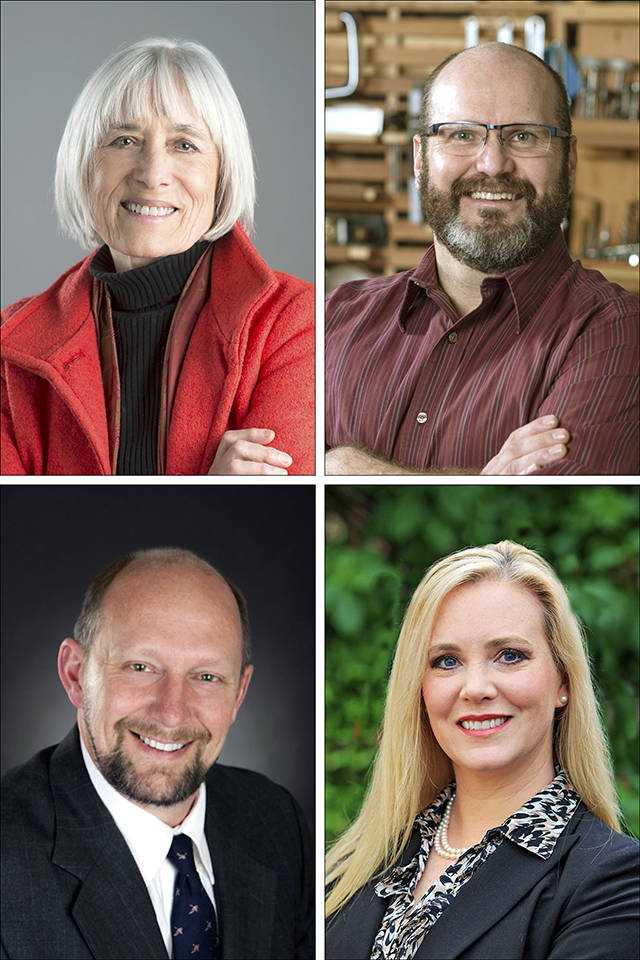 Snohomish mayoral candidates are (top L-R) Karen Guzak, Derrick Burke, (bottom L-R) John Kartak and Elizabeth Larsen.