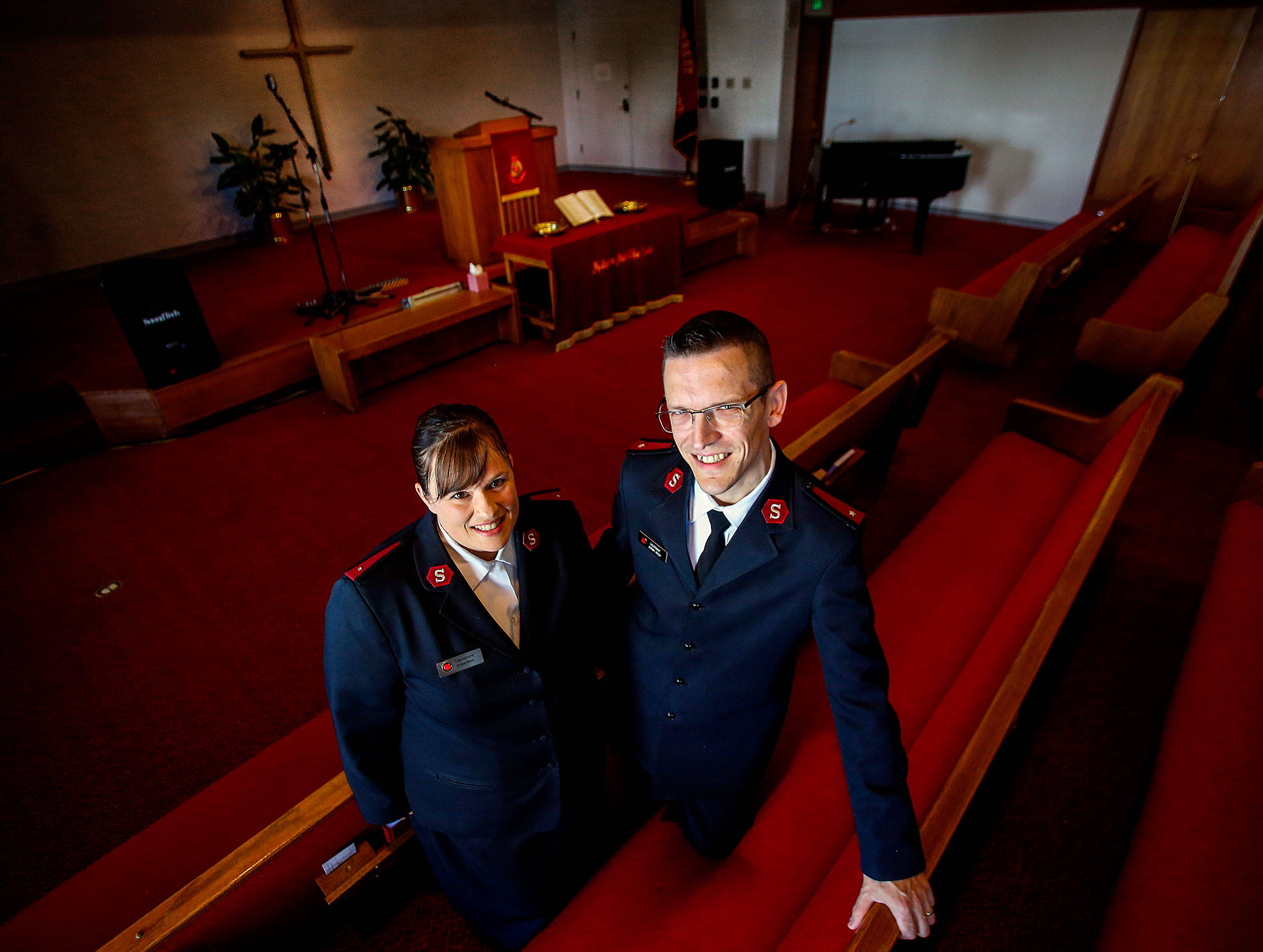 Lt. Andrea Reedy and her husband, Lt. Jeremy Reedy, run the church’s office and minister to its growing congregation at the Everett Salvation Army, 2525 Rucker Ave. (Dan Bates / The Herald)