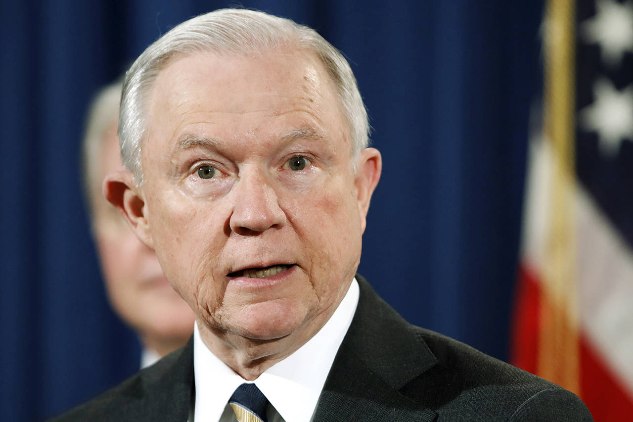 Attorney General Jeff Sessions speaks during a news conference about opioid addiction on Thursday at the Justice Department in Washington. (AP Photo/Jacquelyn Martin)