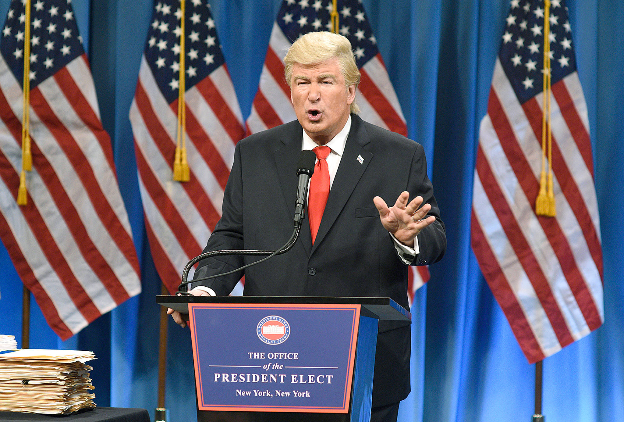 Alec Baldwin as President Donald Trump on “Saturday Night Live.” (Will Heath/NBC via AP)