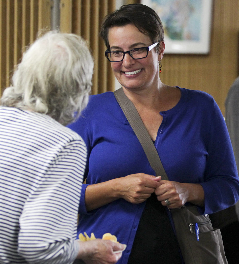 Everett mayoral candidate Cassie Franklin at a public event held at GroWashington in Everett on July 19. (Ian Terry / The Herald)
