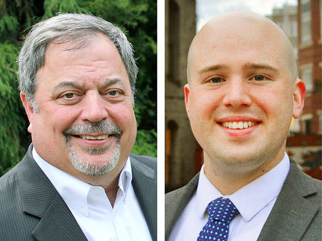 Two of the three candidates for Everett City Council Position 2 are Jeff Moore (left) and Alex Lark. Not pictured: Jordan Marsh.