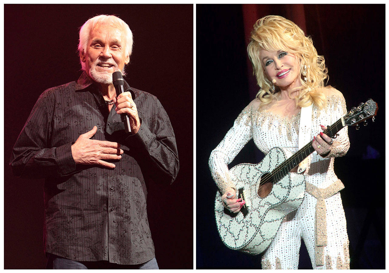 Kenny Rogers performs on March 7, 2013, in Lancaster, Pennsylvania, and Dolly Parton performs in Philadelphia on June 15, 2016. The pair, who spawned hit duets like “Islands in the Stream” and “Real Love,” announced they will be making their final performance together this year. (AP file)
