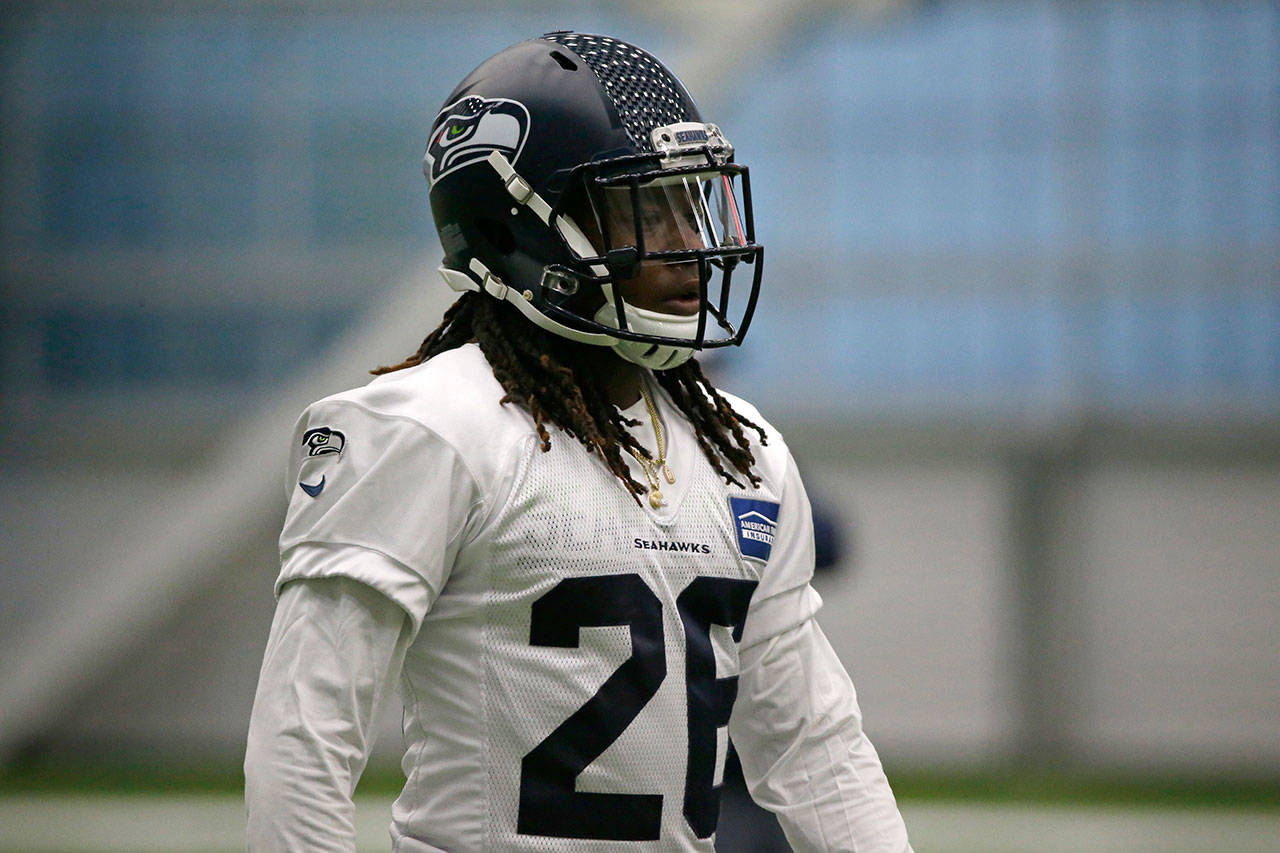 Seahawks rookie cornerback Shaquill Griffin stands on the field during rookie minicamp on May 14, 2017, in Renton. (AP Photo/Ted S. Warren)