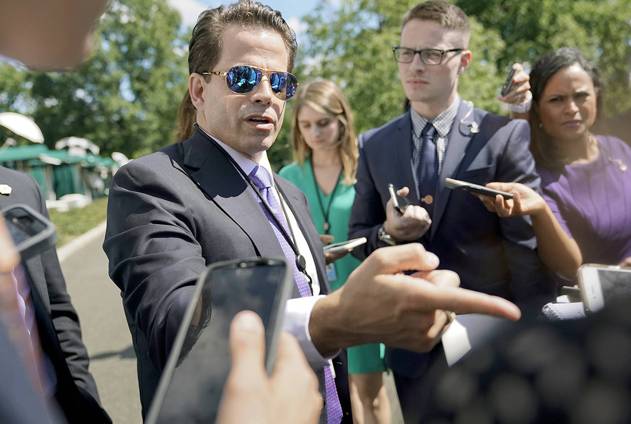 White House communications director Anthony Scaramucci speaks to members of the media at the White House in Washington on Tuesday. (AP Photo/Pablo Martinez Monsivais)