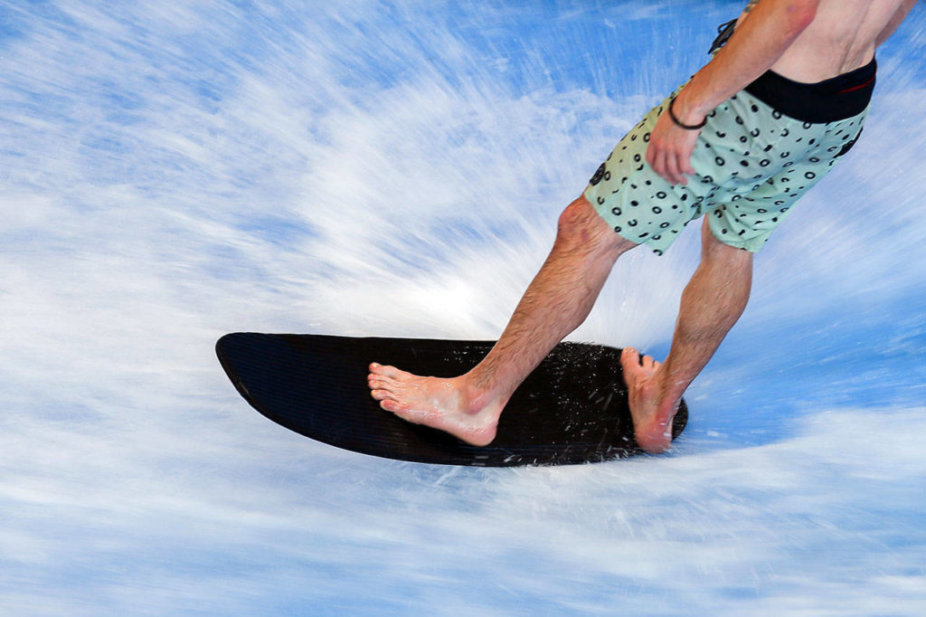 Scott Callens, a top FlowRider competitor on the USA Flow Tour, will compete in the pro-am event on July 29, 2017, at the Snohomish Aquatic Center. (Kevin Clark / The Herald)
