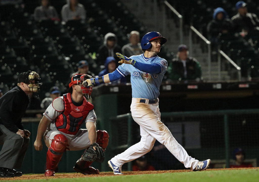 Monroe High School graduate Ian Parmley, seen here during a game with the Triple-A Buffalo Bisons, had a long journey through the minors before making his major-league debut in June. (Photo courtesy of Buffalo Bisons)
