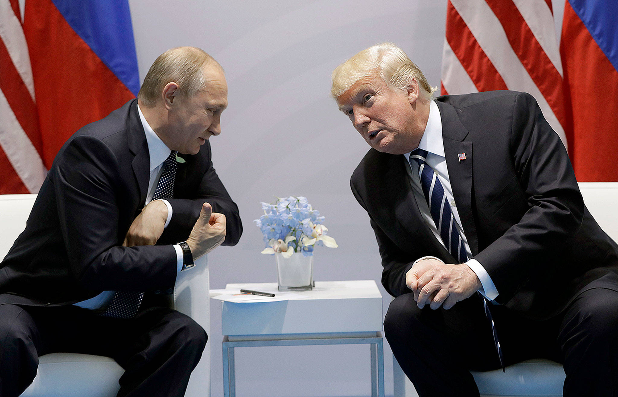 President Donald Trump meets with Russian President Vladimir Putin at the G20 Summit on Friday in Hamburg, Germany. (AP Photo/Evan Vucci)