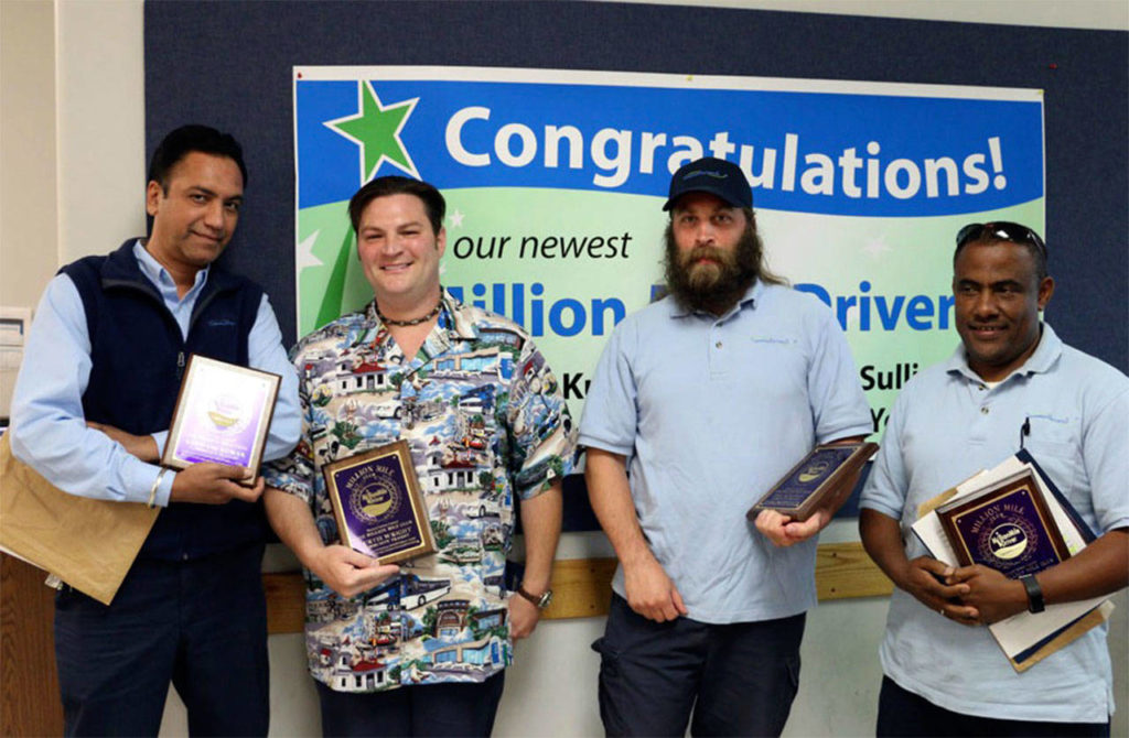 Community Transit drivers (from left) Ashwani Kumar, Curtis Wright, Eric Sullivan and Tadesse Yeglatu each reached 1 Million Mile Driver status. (Contributed photo)
