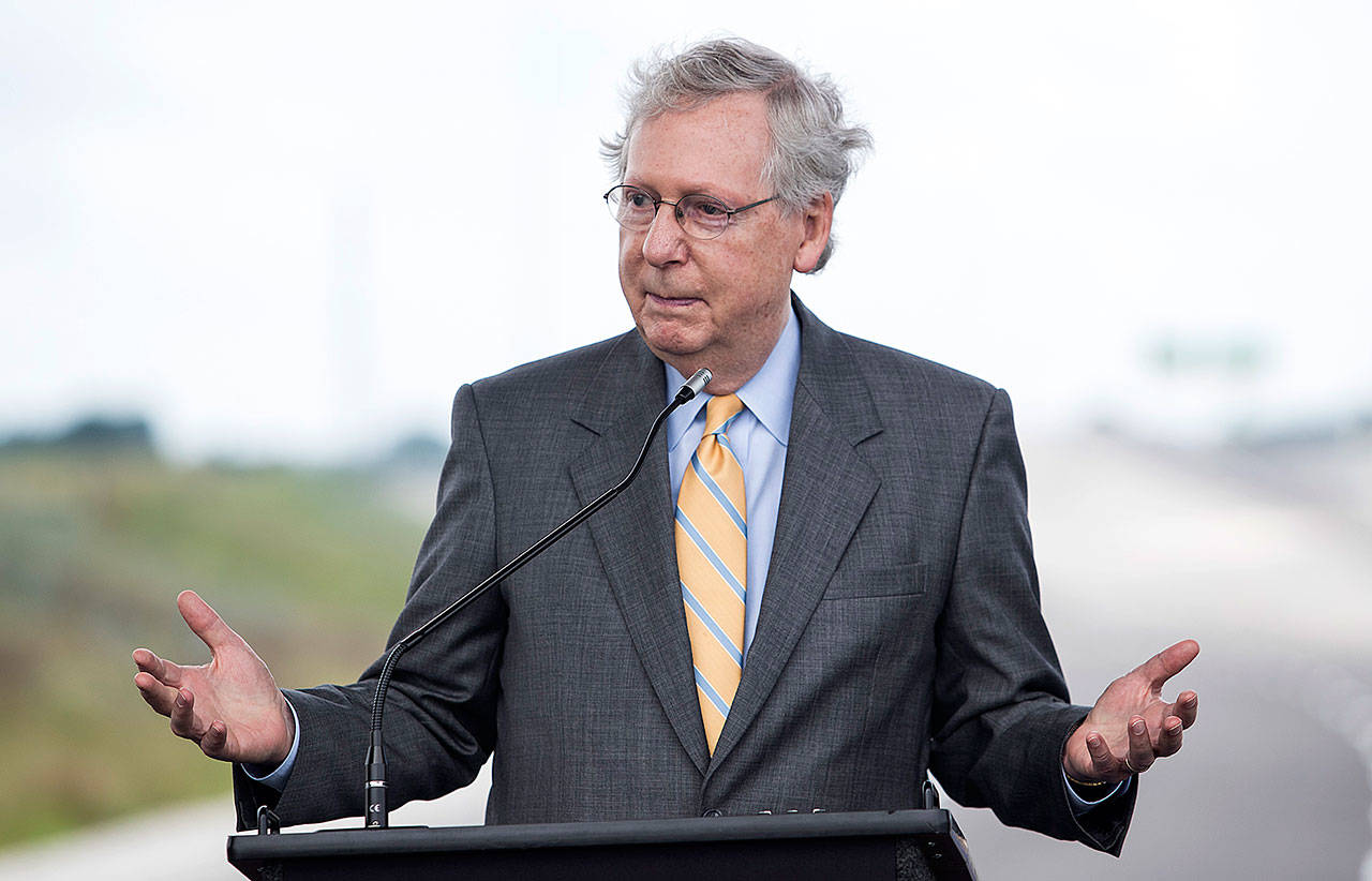 U.S. Sen. Mitch McConnell, R-Ky., speaks in Bowling Green, Kentucky, on Thursday. (Austin Anthony/Daily News)