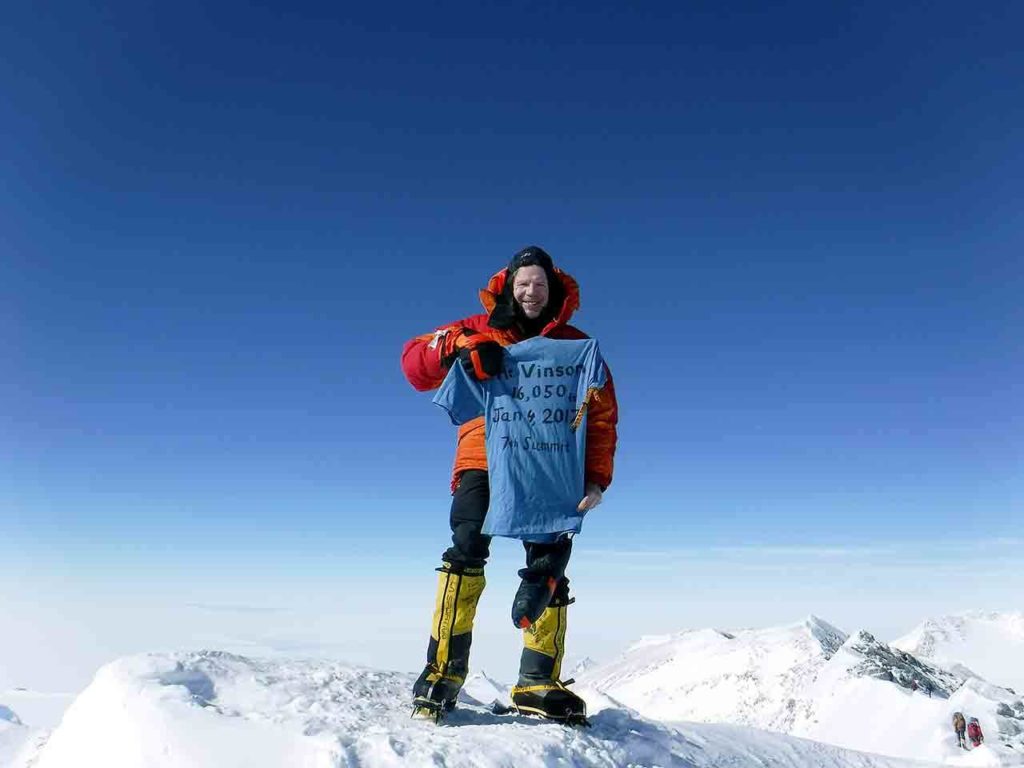 Rick Thurmer at the summit of Mount Vinson in Antarctica in January, completing his goal of climbing the tallest mountains on each of the world’s seven continents. (Rick Thurmer)

