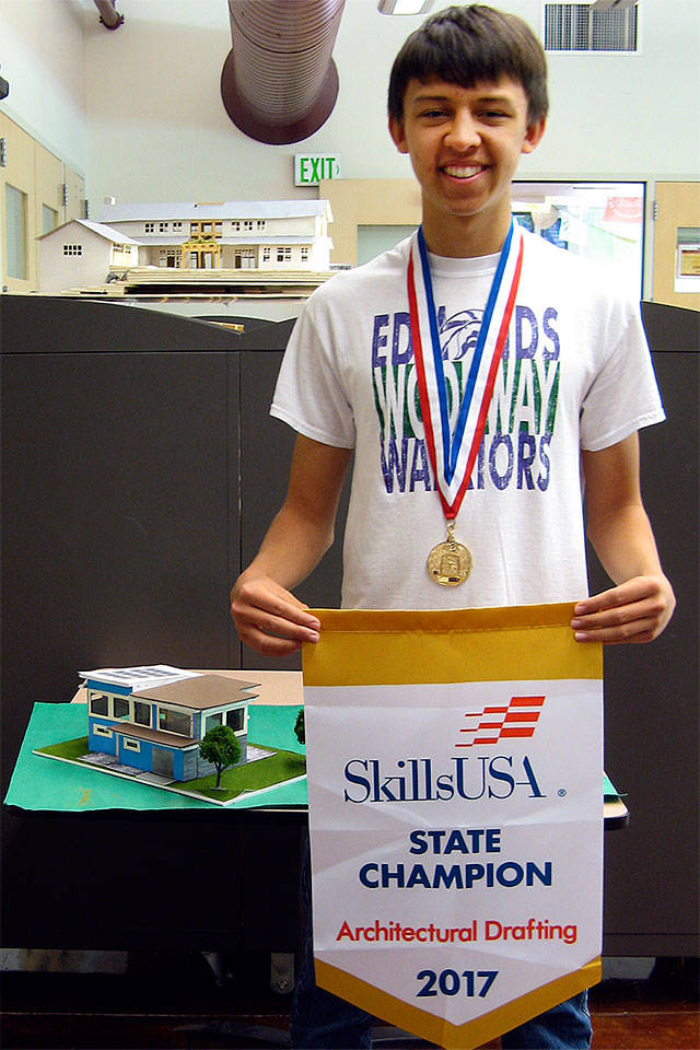 Edmonds-Woodway High School’s Isaiah Colobong placed first in the Washington State SkillUSA architectural drafting competition held April 29 in Yakima. (Contributed photo)