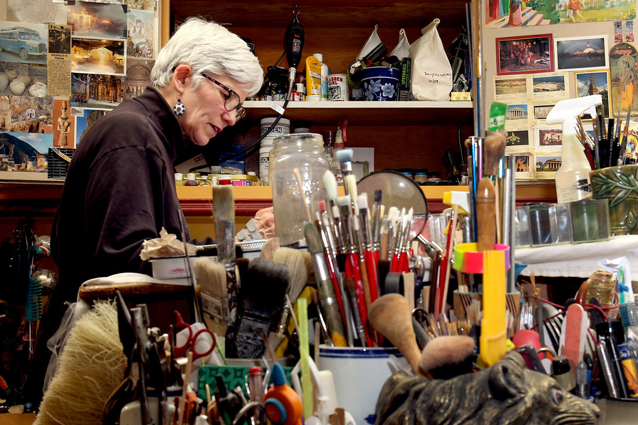 Gale Johansen, The Schack Art Center’s Artist of the Year, creates in her home studio in Snohomish. (Kevin Clark / The Herald)