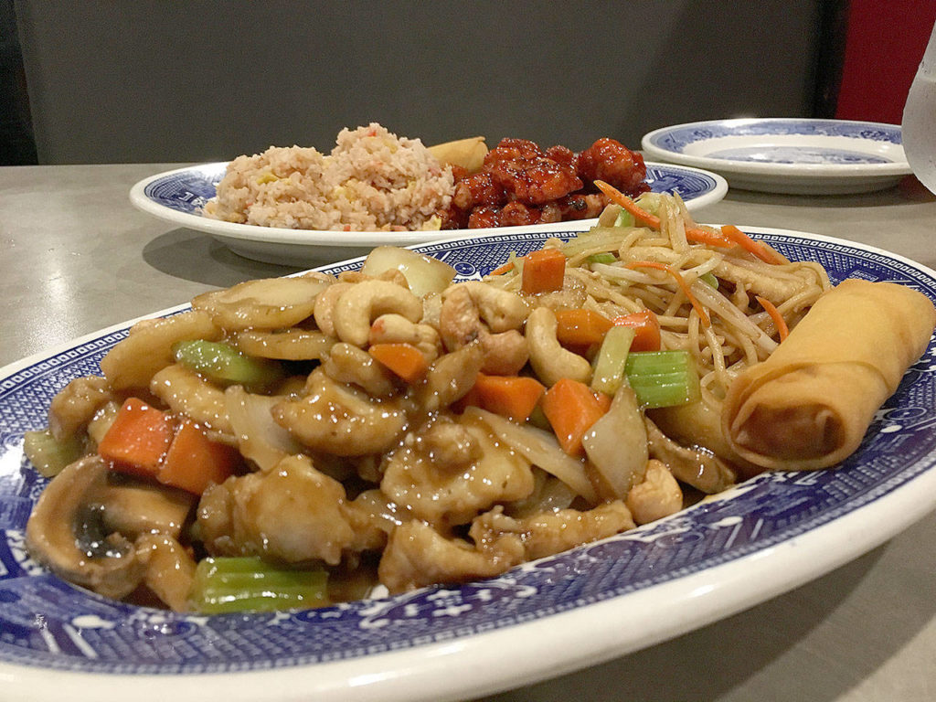 Another $7.95 lunch special option at Tang Wong in Everett that includes cashew chicken, chicken chow mein and a fried egg roll. (Ben Watanabe / The Herald)
