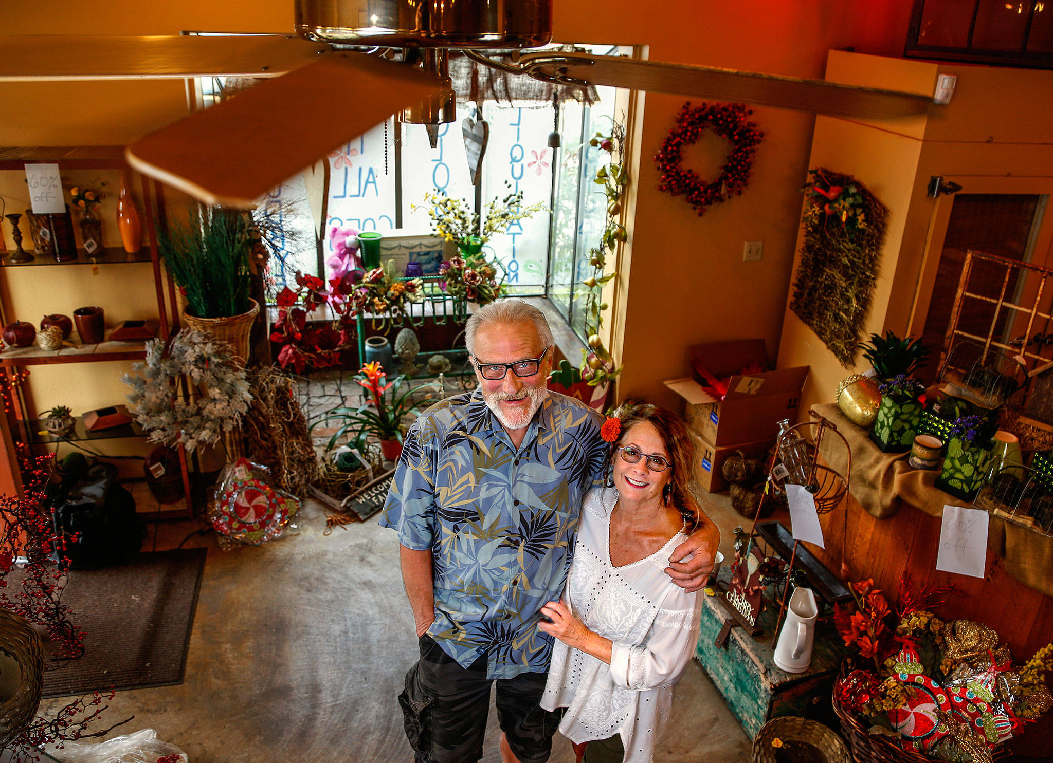 At the conclusion of their liquidation sale Friday, longtime owners Bob and Paula Adrian will close the doors for good at Flowers by Adrian after 65 years in business. Friends and customers are welcome to stop by the shop at 2101 Colby between 2 and 5 p.m. Friday for what the Adrians are calling “beers not tears.” (Dan Bates / The Herald)